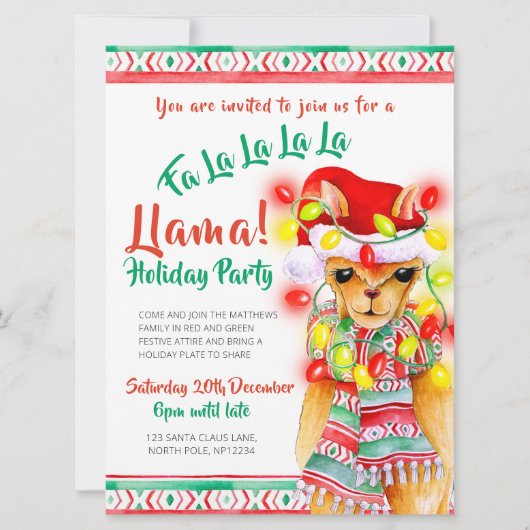 Llama Kerstfeest Kaart (Voorkant)