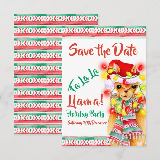 Llama Kerstfeest waterverf op maat Save The Date (Voorkant / Achterkant)