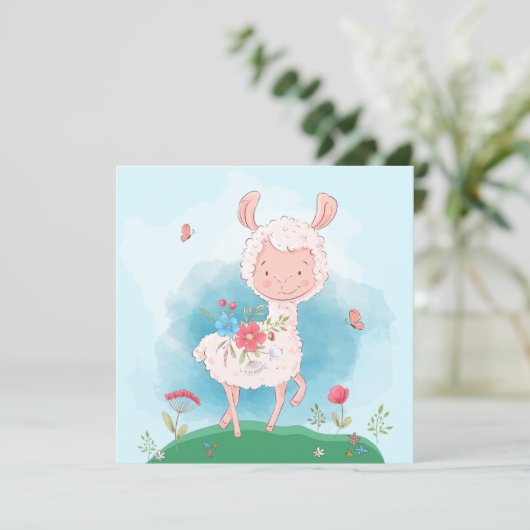 Llama Kerstkaart (Staand voorkant)