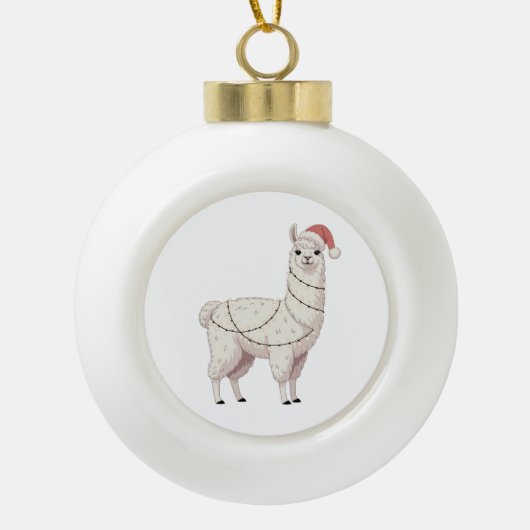Llama Kerstlichtjes Robuuste Dierenliefhebber Alpa Keramische Bal Ornament (Voorkant)