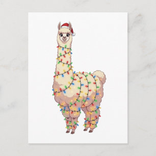 Llama Kerstman Hoed Kerstverlichting Gelukkige Lla Uitnodiging Briefkaart