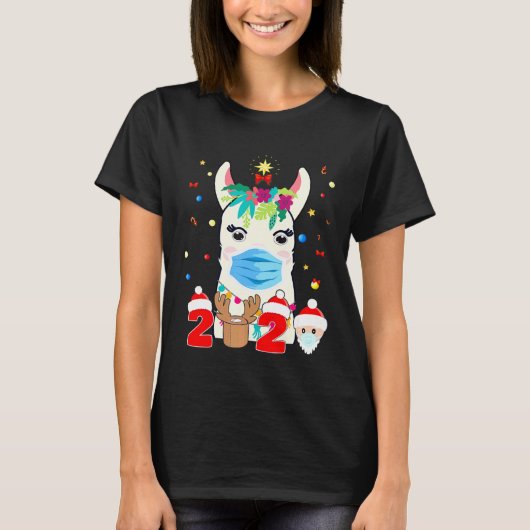 Llama Kerstmis 2020 Vrolijke quarantaine Llama Dra T-shirt (Voorkant)