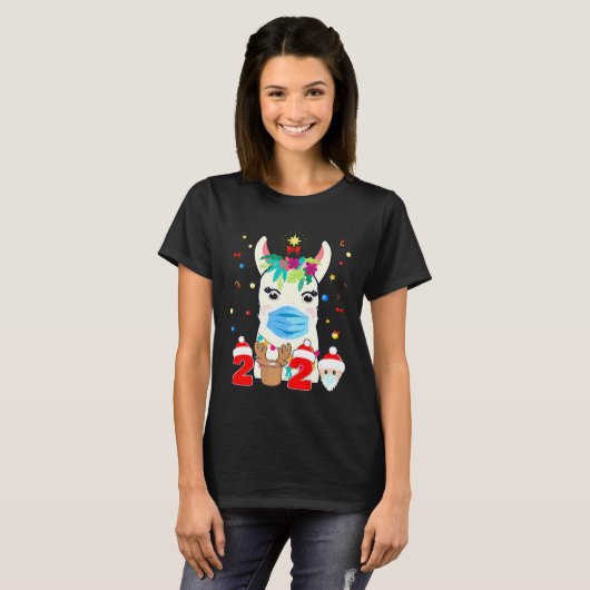 Llama Kerstmis 2020 Vrolijke quarantaine Llama Dra T-shirt (Voorkant volledig)