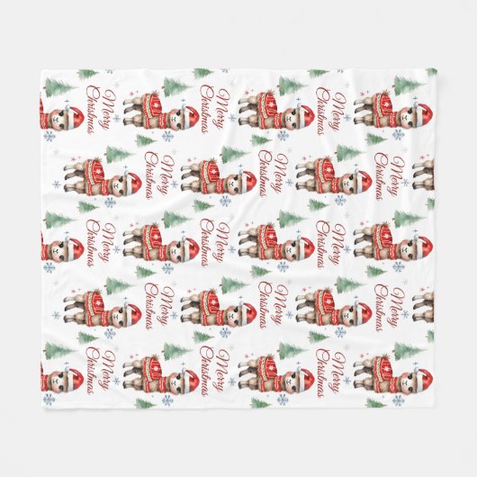 Llama Kerstmis Fleece Deken (Voorkant (Horizontaal))