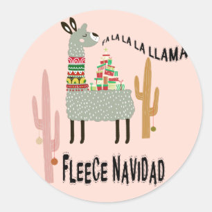 Llama Kerstmis Funny Fleece Navidad Ronde Sticker