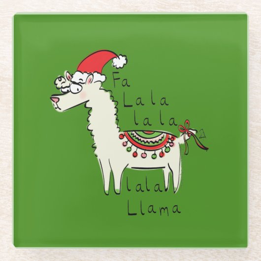 Llama Kerstmis Kinder Cute Funny Glazen Onderzetter (Voorkant)