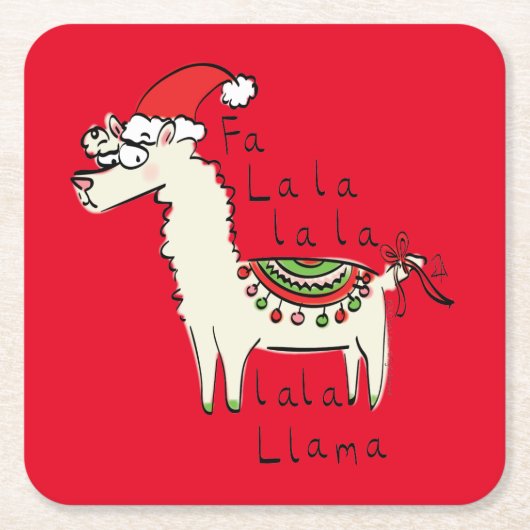 Llama Kerstmis Kinder Cute Funny Kartonnen Onderzetters (Voorkant)