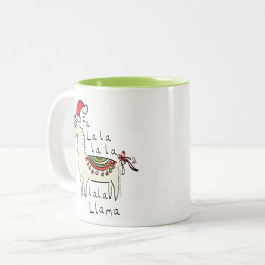 Llama Kerstmis Kinder Cute Funny Tweekleurige Koffiemok (Voorkant links)