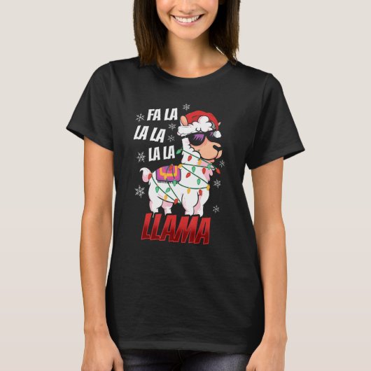 Llama kerstmis La La La Llama Xmas lights T-shirt (Voorkant)