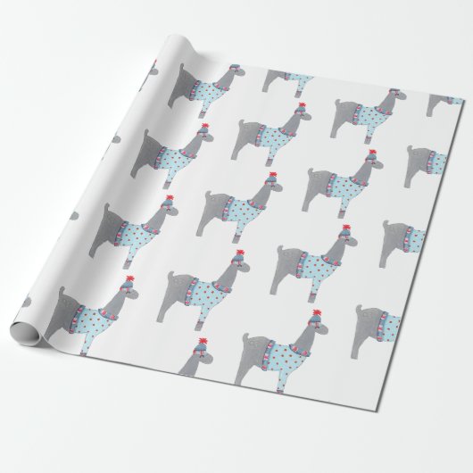 Llama kerstthema cadeaupapier (Uitgerold)