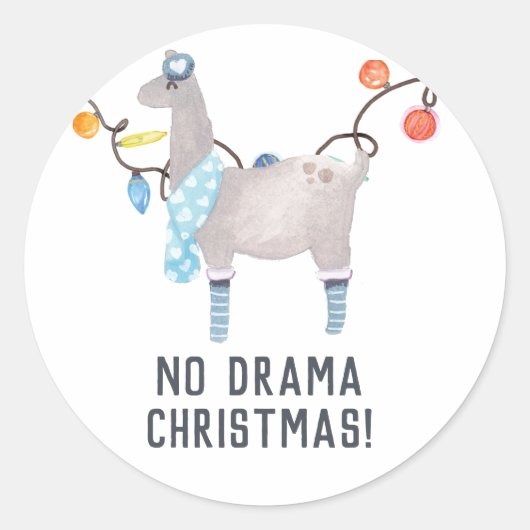 Llama kerstthema ronde sticker (Voorkant)