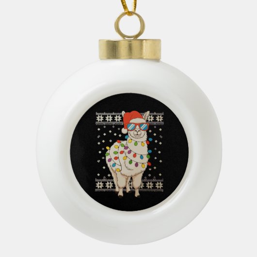 Llama Kerstverlichting Lelijke Kersttrui Vakantie Keramische Bal Ornament (Voorkant)