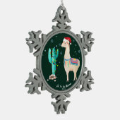 Llama Kerstversiering - Gepersonaliseerde Pewter Tin Sneeuwvlok Ornament (Links)