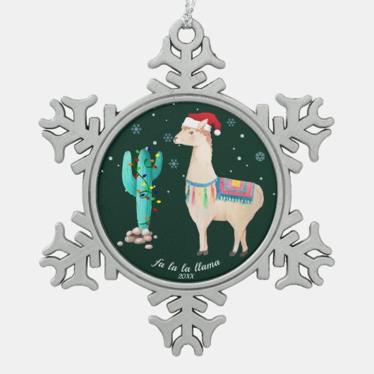Llama Kerstversiering - Gepersonaliseerde Pewter Tin Sneeuwvlok Ornament (Voorkant)