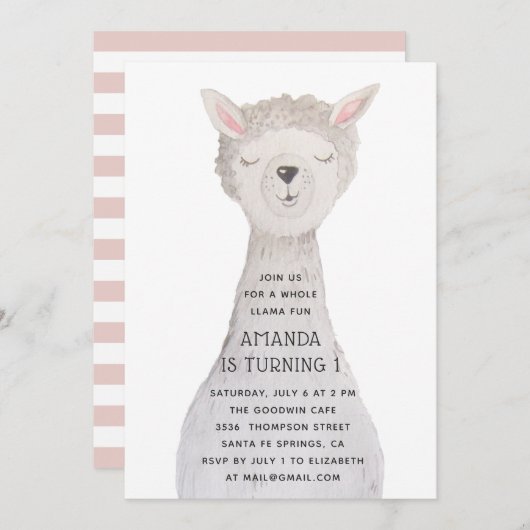 Llama Kids Birthday | Alpaca Farm Animal Party Kaart (Voorkant / Achterkant)