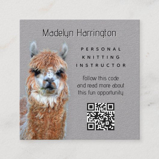 Llama Knitting Instructor QR code Business Card Vierkante Visitekaartje (Voorkant)