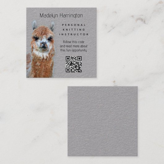 Llama Knitting Instructor QR code Business Card Vierkante Visitekaartje (Voorkant / Achterkant)