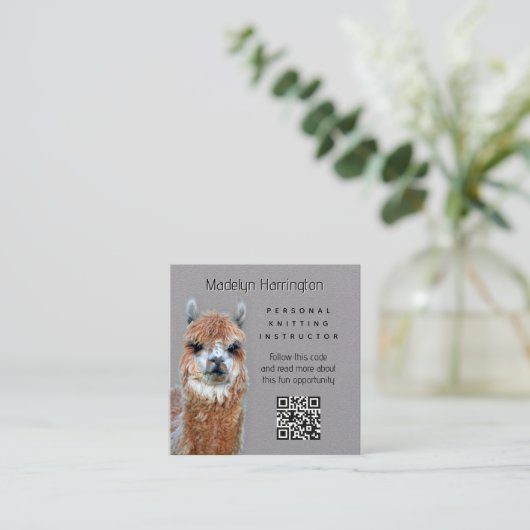 Llama Knitting Instructor QR code Business Card Vierkante Visitekaartje (Staand voorkant)