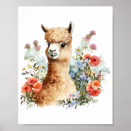Llama kwekerij Decor Kind Wall Art Meisje Waterver Poster
