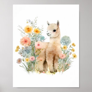 Llama kwekerij Decor Kind Wall Art Meisje Waterver Poster