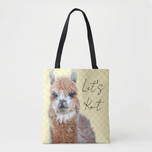 Llama Lets Knit Tote Bag (Voorkant)