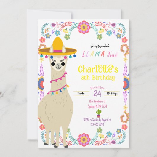 Llama leuk feest Verjaardagsuitnodiging Kaart (Voorkant)