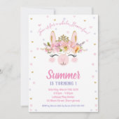 Llama Leuk Meisje 1e Eerste Verjaardagsfeest Alpac Kaart (Voorkant)