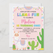 Llama leuk meisje 1e verjaardag uitnodiging (Voorkant)