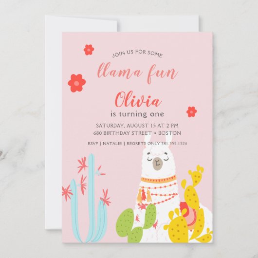 Llama Leuke Verjaardag Roze Kaart (Voorkant)