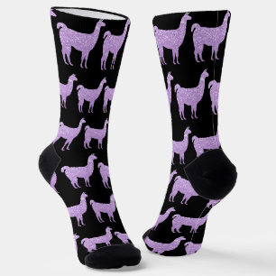 Llama Licht Paars Glitters patroon zwart Sokken