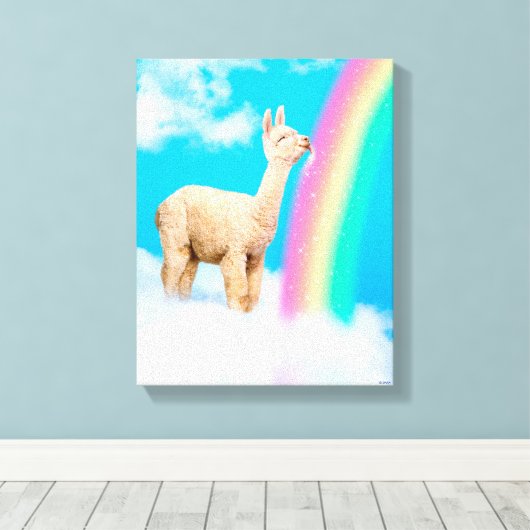 Llama Licking Rainbow Canvas Afdruk (Insitu (Houten vloer))