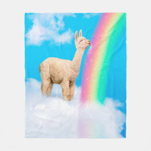 Llama Licking Rainbow Fleece Deken