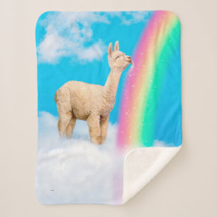 Llama Licking Rainbow Sherpa Deken