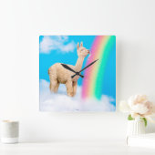 Llama Licking Rainbow Vierkante Klok (Huis)