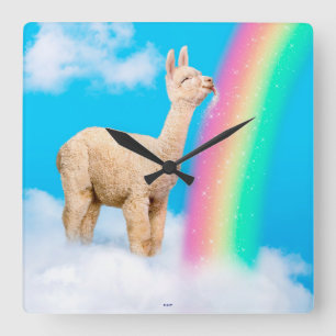 Llama Licking Rainbow Vierkante Klok