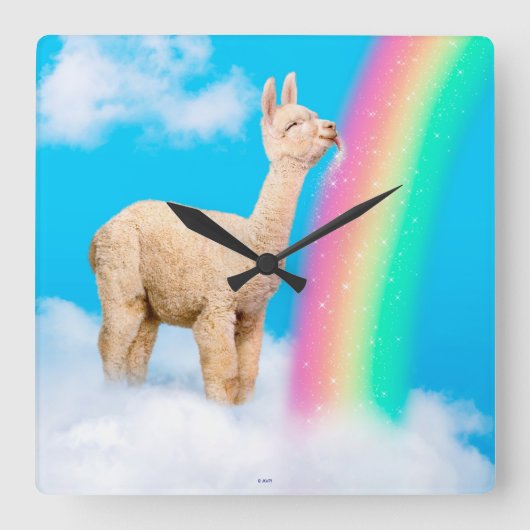 Llama Licking Rainbow Vierkante Klok (Voorkant)