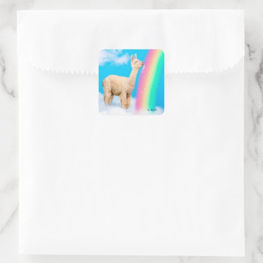 Llama Licking Rainbow Vierkante Sticker (Tas)