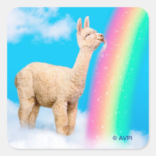Llama Licking Rainbow Vierkante Sticker (Voorkant)