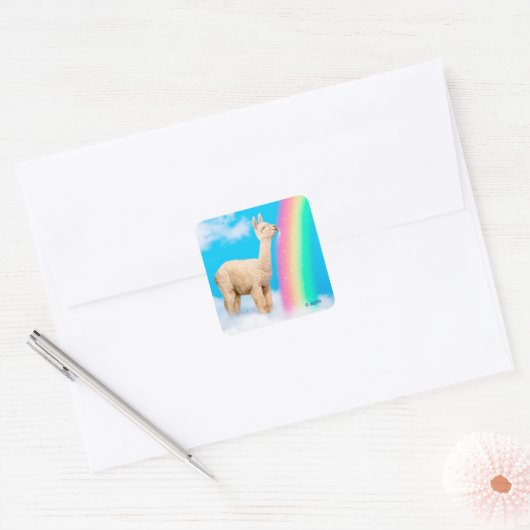 Llama Licking Rainbow Vierkante Sticker (Envelop)