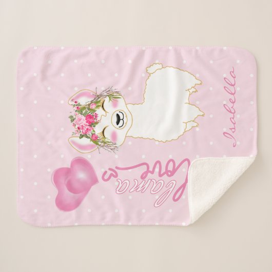 Llama Liefde in Roze Bloemen Design Sherpa Deken (Voorkant (horizontaal))