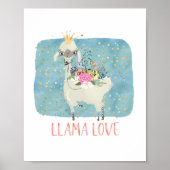 Llama Liefde Kroon Waterverf Schattig Kawaii Schat Poster (Voorkant)