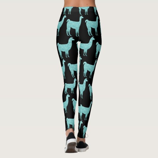 Llama Light Turquoise glitter Sparkles patroon Leggings (Achterkant)