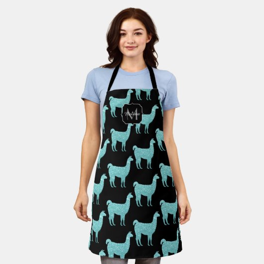 Llama Light Turquoise Sparkles Monogram Schort (Gedragen)