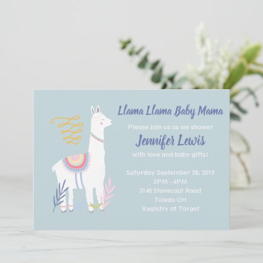 Llama Llama Baby Mama Baby Shower Invitaties Kaart (Staand voorkant)