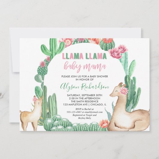 Llama Llama baby mama meisje baby shower Kaart (Voorkant)