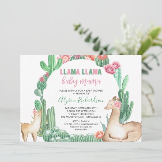 Llama Llama baby mama meisje baby shower Kaart (Staand voorkant)