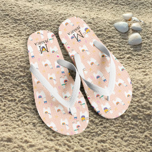 Llama Llama Cute Llama Pattern on Pink Teenslippers