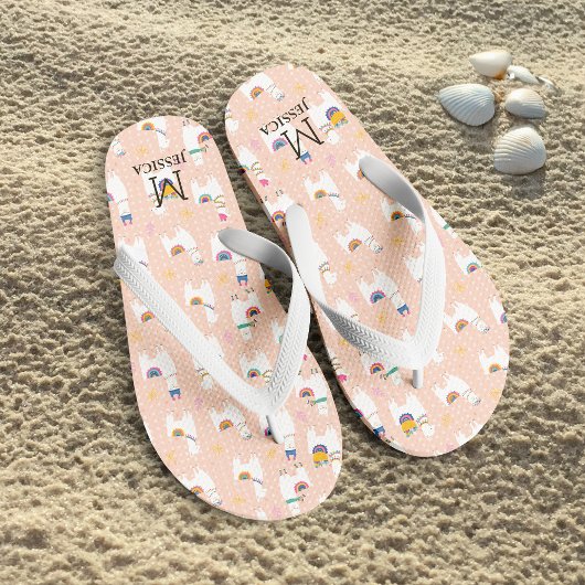 Llama Llama Cute Llama Pattern on Pink Teenslippers