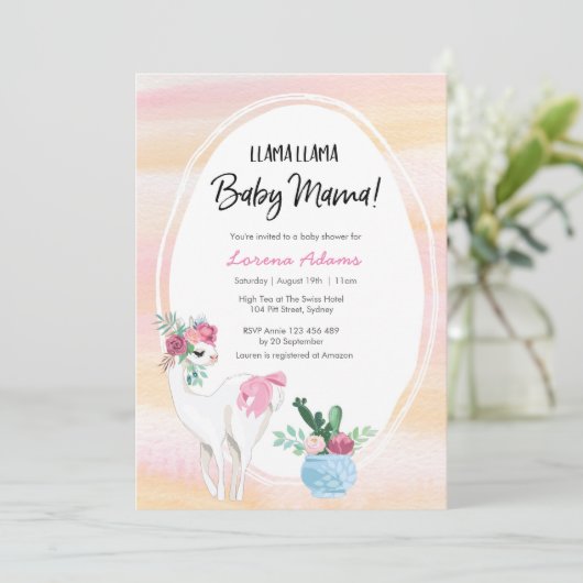 Llama Llama Mama Baby shower-uitnodiging Kaart (Staand voorkant)
