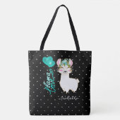Llama Love - Blauwgroen Tote Bag (Voorkant)
